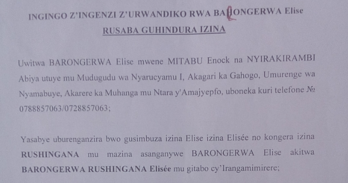 Gusaba guhinduza amazina kwa Barongerwa Elise