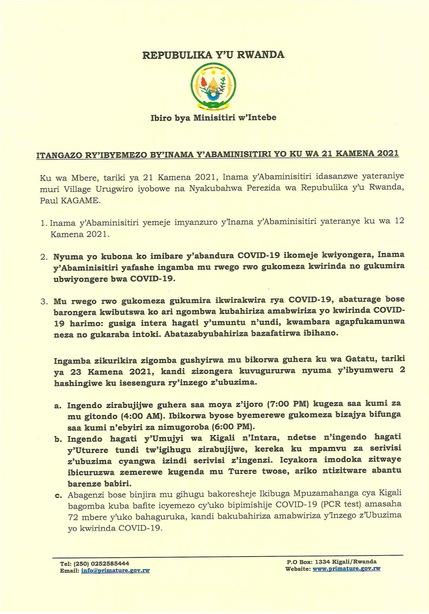 Ingendo hagati y’Umujyi wa Kigali n’Intara ndetse n’uturere zirabujijwe, Samoya yagarutse